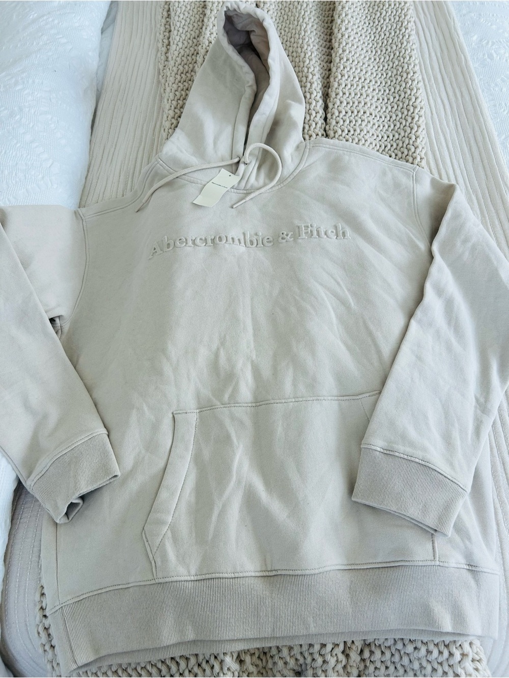 Abercrombie & Fitch Cream Embroidered Pullover Hoodie